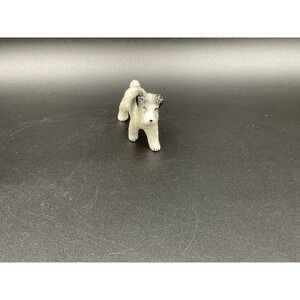 Vintage Ceramic Shaggy Terrier Dog Figurine‎ White Black Porcelain Puppy